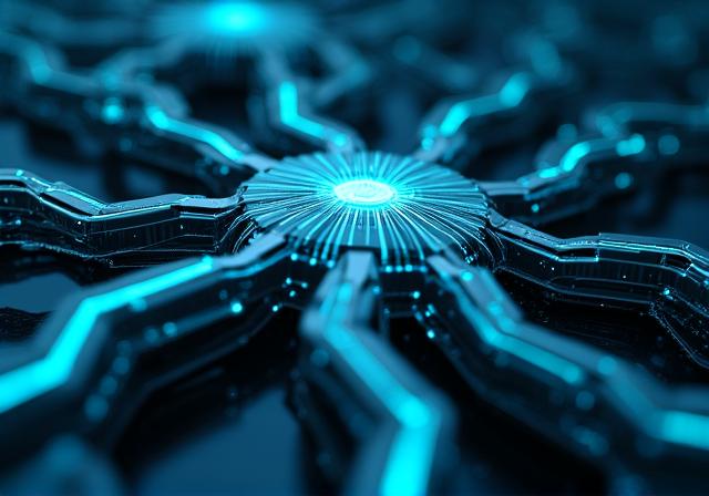 Futuristic digital representation of a robotic neural network